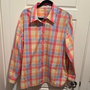 Foxcroft Colorful Plaid Button-Up Shirt 16w